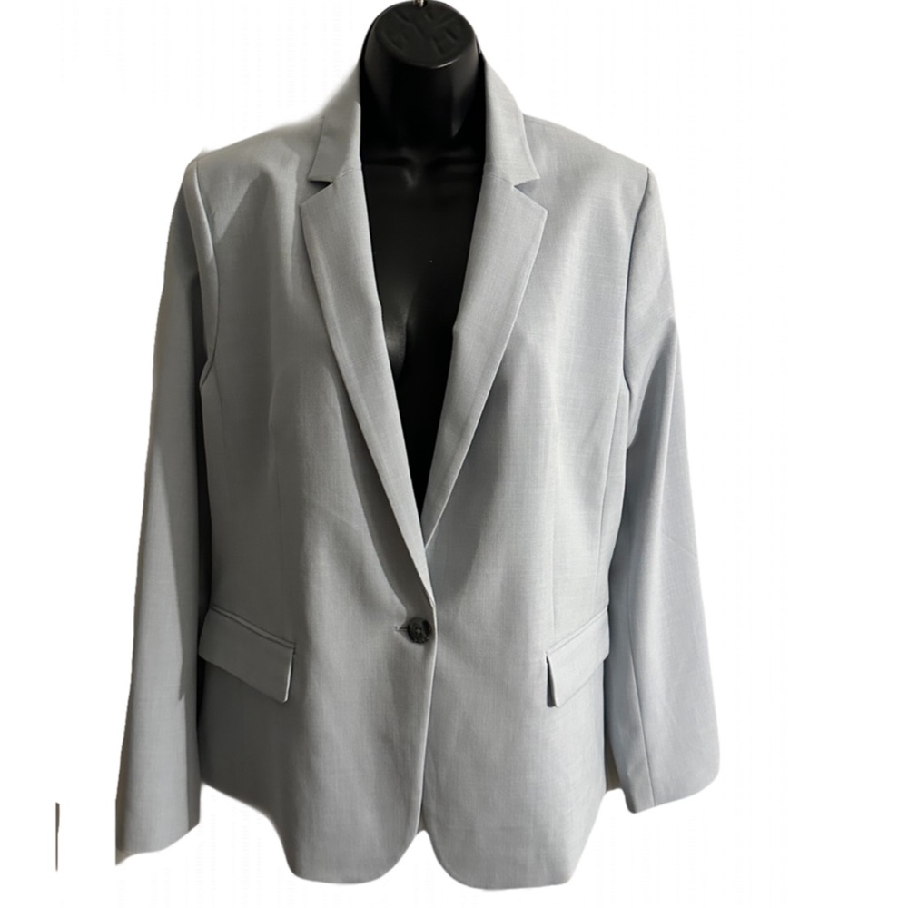 Ann Taylor 14 baby blue one button lined suiting blazer suit jacket (set)